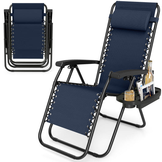 Portable Zero Gravity Chairs with Cup Holder Trays and Backrest-Navy