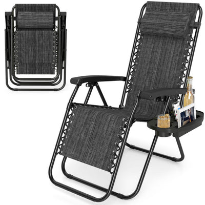 Portable Zero Gravity Chairs with Cup Holder Trays and Backrest-Gray