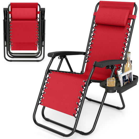 Portable Zero Gravity Chairs with Cup Holder Trays and Backrest Set of 2-Red
