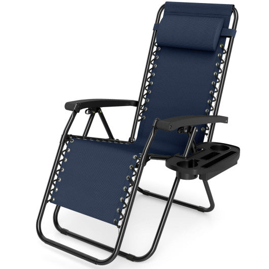 Portable Zero Gravity Chairs with Cup Holder Trays and Backrest Set of 2-Navy