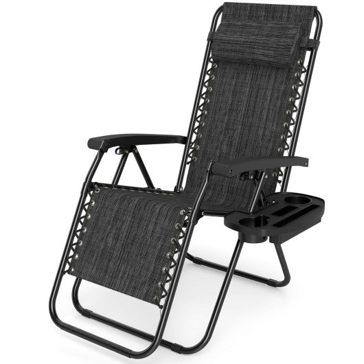 Portable Zero Gravity Chairs with Cup Holder Trays and Backrest Set of 2-Gray