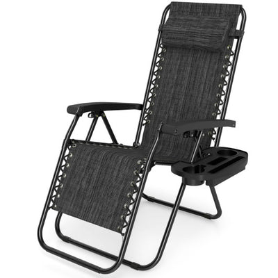 Portable Zero Gravity Chairs with Cup Holder Trays and Backrest Set of 2-Gray