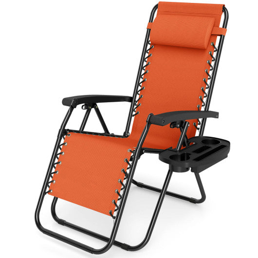 Portable Zero Gravity Chairs with Cup Holder Trays and Backrest Set of 2-Orange