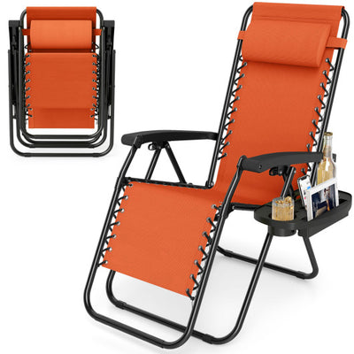 Portable Zero Gravity Chairs with Cup Holder Trays and Backrest-Orange