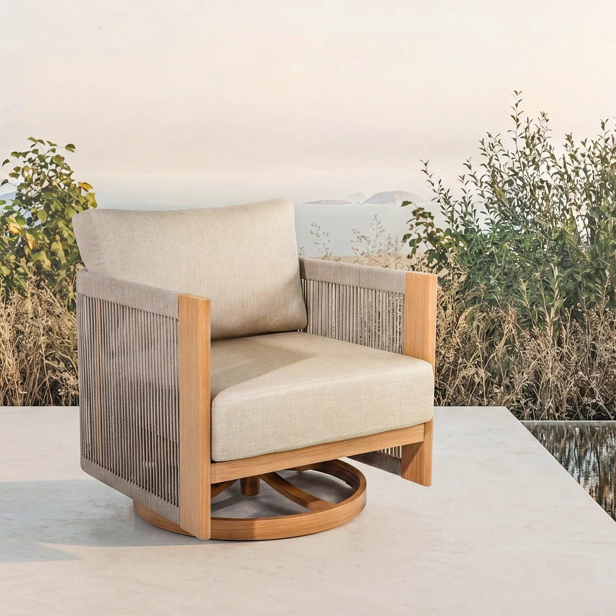 Positano 4-Piece Aluminum Rope Swivel Conversation Set with Sunbrella® Cushions