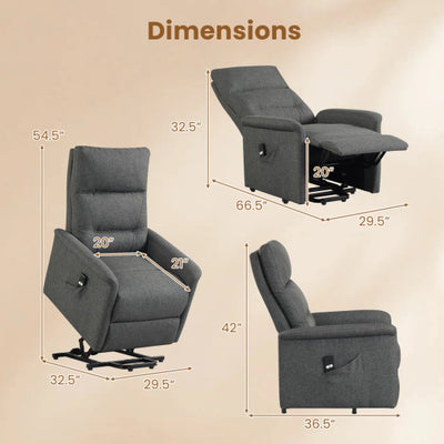 Power Lift Recliner Chair for Elderly with Remote Control and Side Storage Pocket-Gray