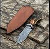 Premium Damascus Steel Hunting Knife with Stag Horn Handle & Leather Case