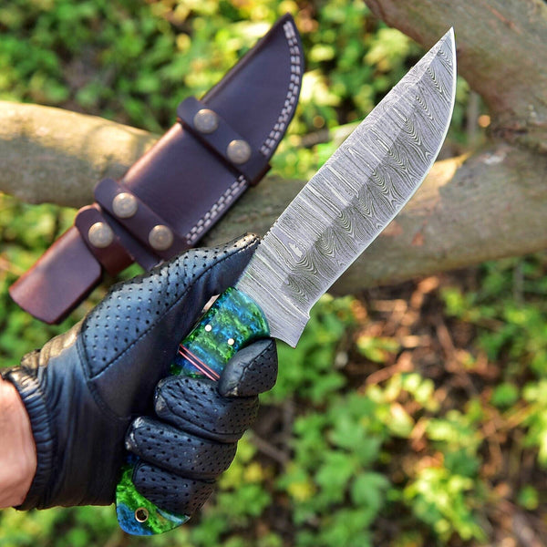 Custom Handmade Damascus Skinning Knife with Resin Handle – 4.5