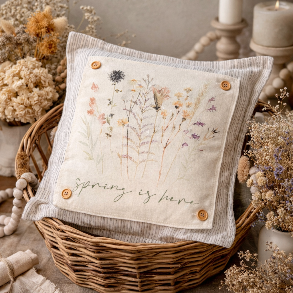 PILLOW ONLY: SQUARE Ticking Stripes Pillow;  CREAM/BLACK/TAN TICKING STRIPES PILLOW (with insert)