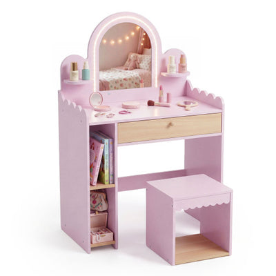 Pretend Makeup Dressing Table Set with 2 Small Shelves and Compartments-Pink