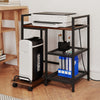 Printer Stand with Charging Station and Storage Shelves-Rustic Brown