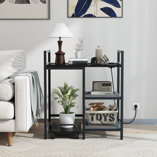 Printer Stand with Charging Station and Storage Shelves-Black