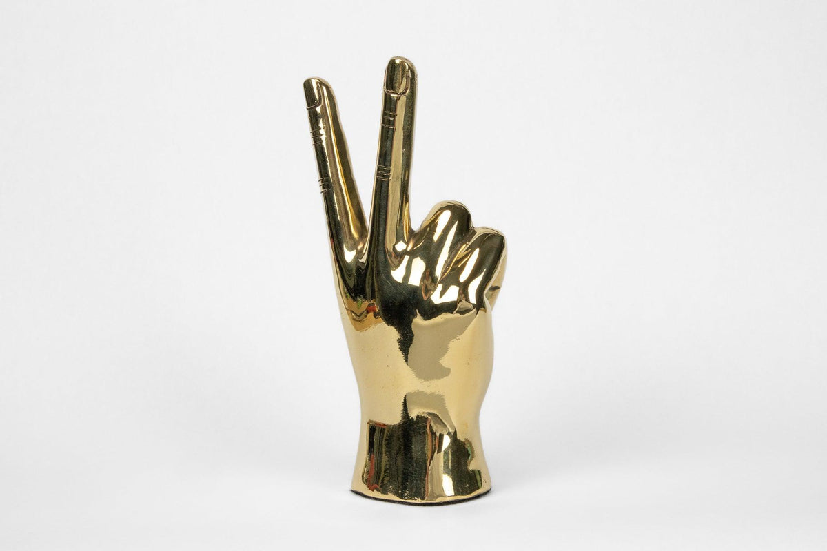 Peace Hand Sign Sculpture in Brass