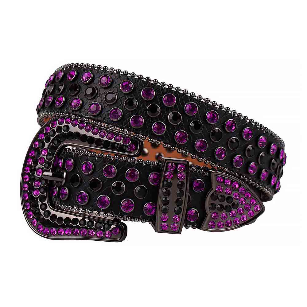 Black Rhinestone Western Skull Buckle Belt
