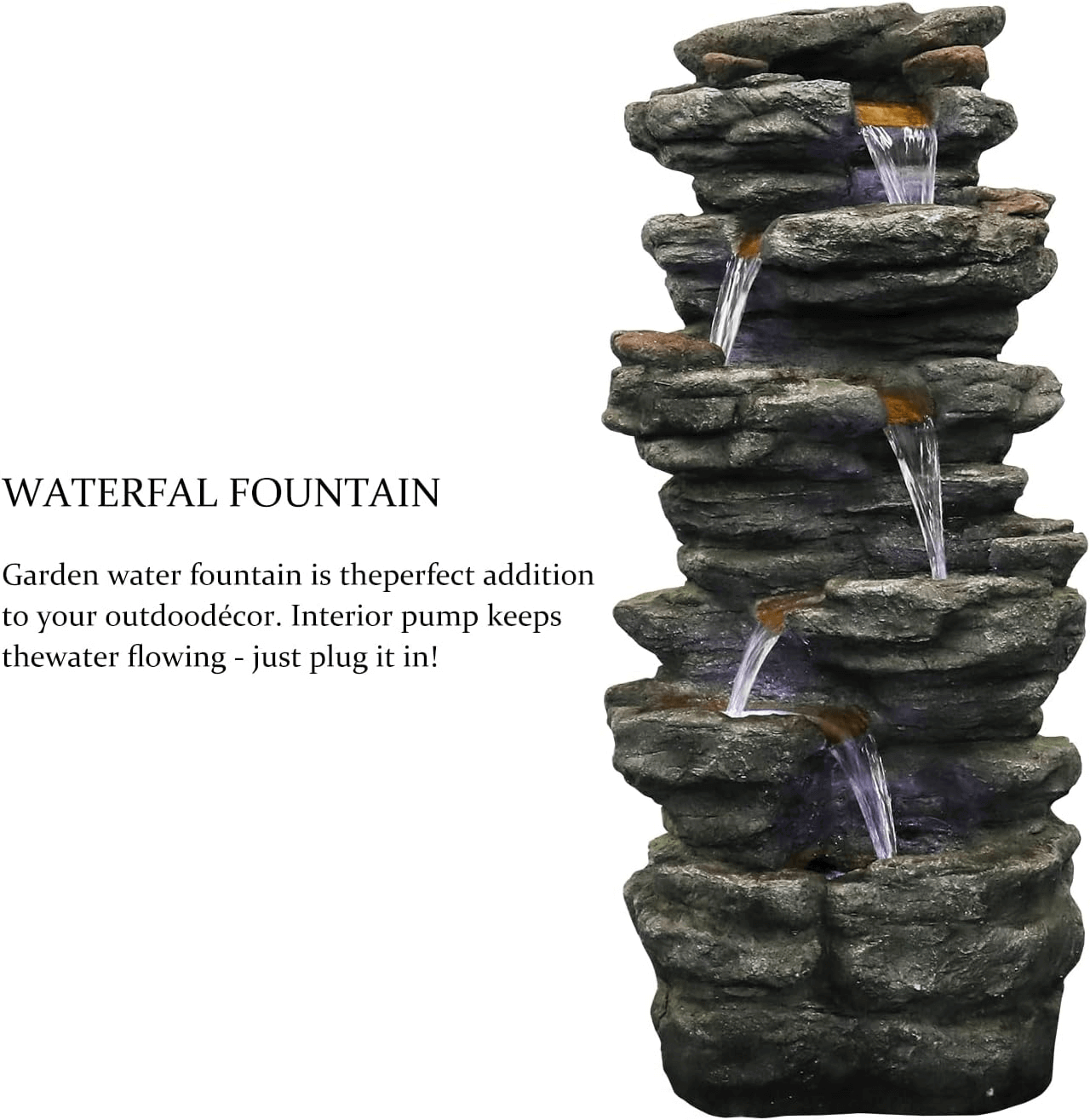 Resin Flagstone Outdoor Water Fountain with Moss 40 in