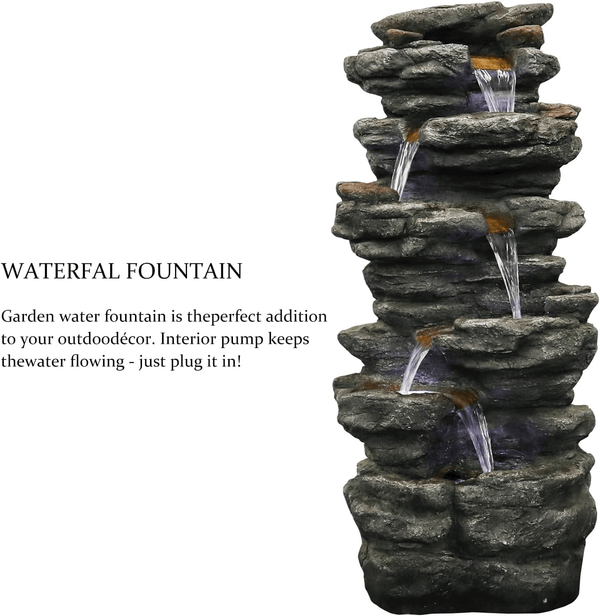 Resin Flagstone Outdoor Water Fountain with Moss 40 in