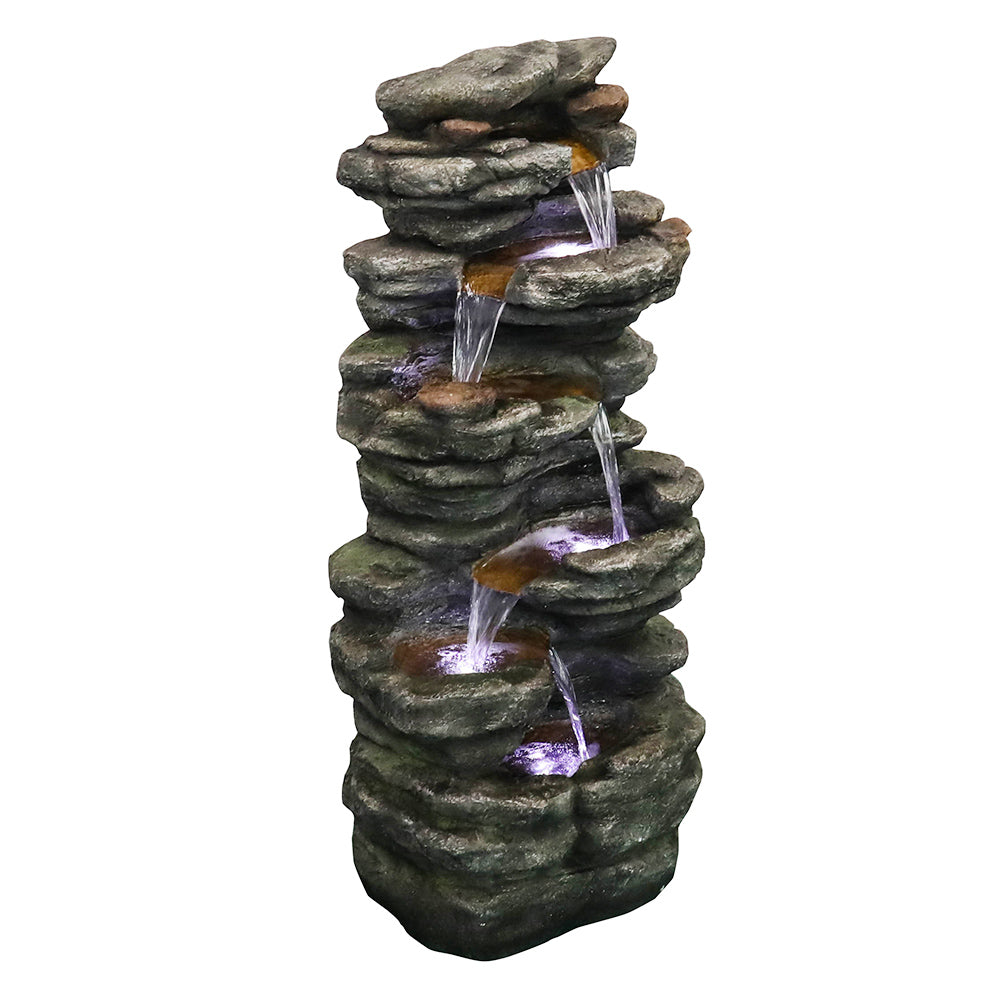 Resin Flagstone Outdoor Water Fountain with Moss 40 in