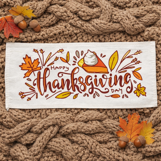 PANEL ONLY: RECTANGLE Autumn Fall Leaf Leaves November Thanksgiving Day Dessert; PUMPKIN PIE