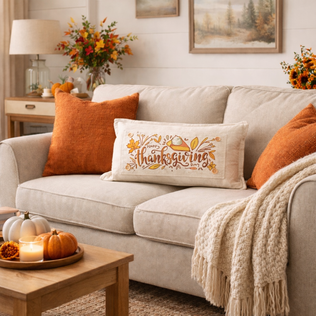 PANEL ONLY: RECTANGLE Autumn Fall Leaf Leaves November Thanksgiving Day Dessert; PUMPKIN PIE