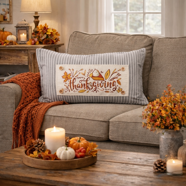 PANEL ONLY: RECTANGLE Autumn Fall Leaf Leaves November Thanksgiving Day Dessert; PUMPKIN PIE