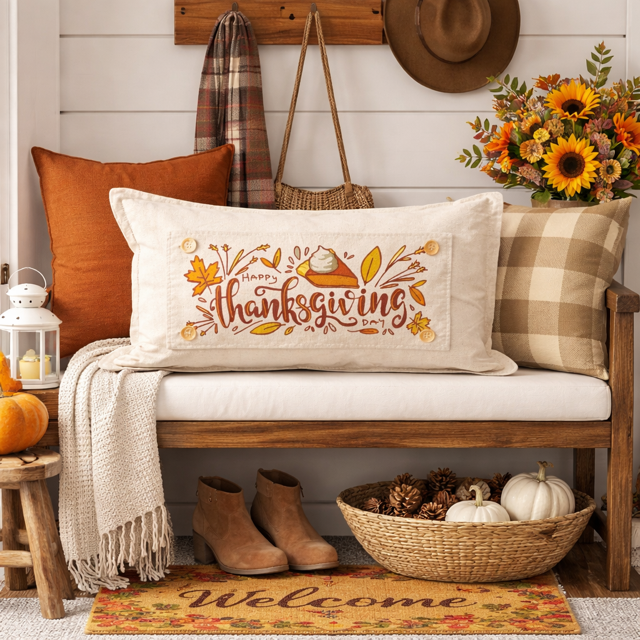 PANEL ONLY: RECTANGLE Autumn Fall Leaf Leaves November Thanksgiving Day Dessert; PUMPKIN PIE