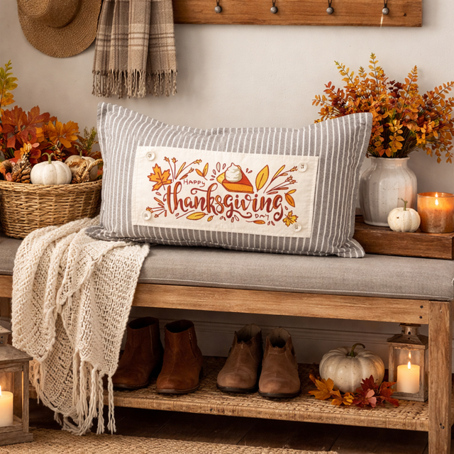 PANEL ONLY: RECTANGLE Autumn Fall Leaf Leaves November Thanksgiving Day Dessert; PUMPKIN PIE