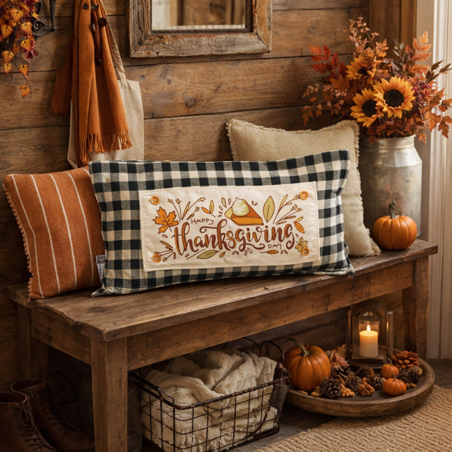 PANEL ONLY: RECTANGLE Autumn Fall Leaf Leaves November Thanksgiving Day Dessert; PUMPKIN PIE
