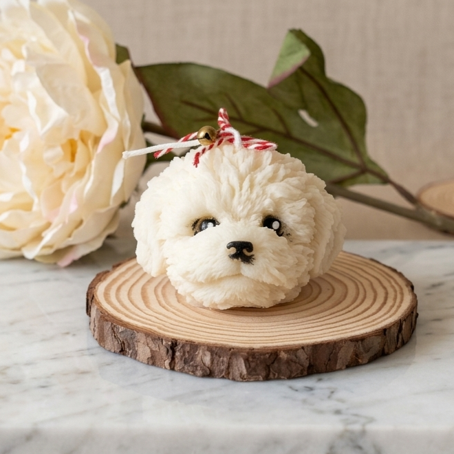 Cute Puppy Sculpture Candle – Hand-Poured Soy Wax | Ivory, Brown & Pink