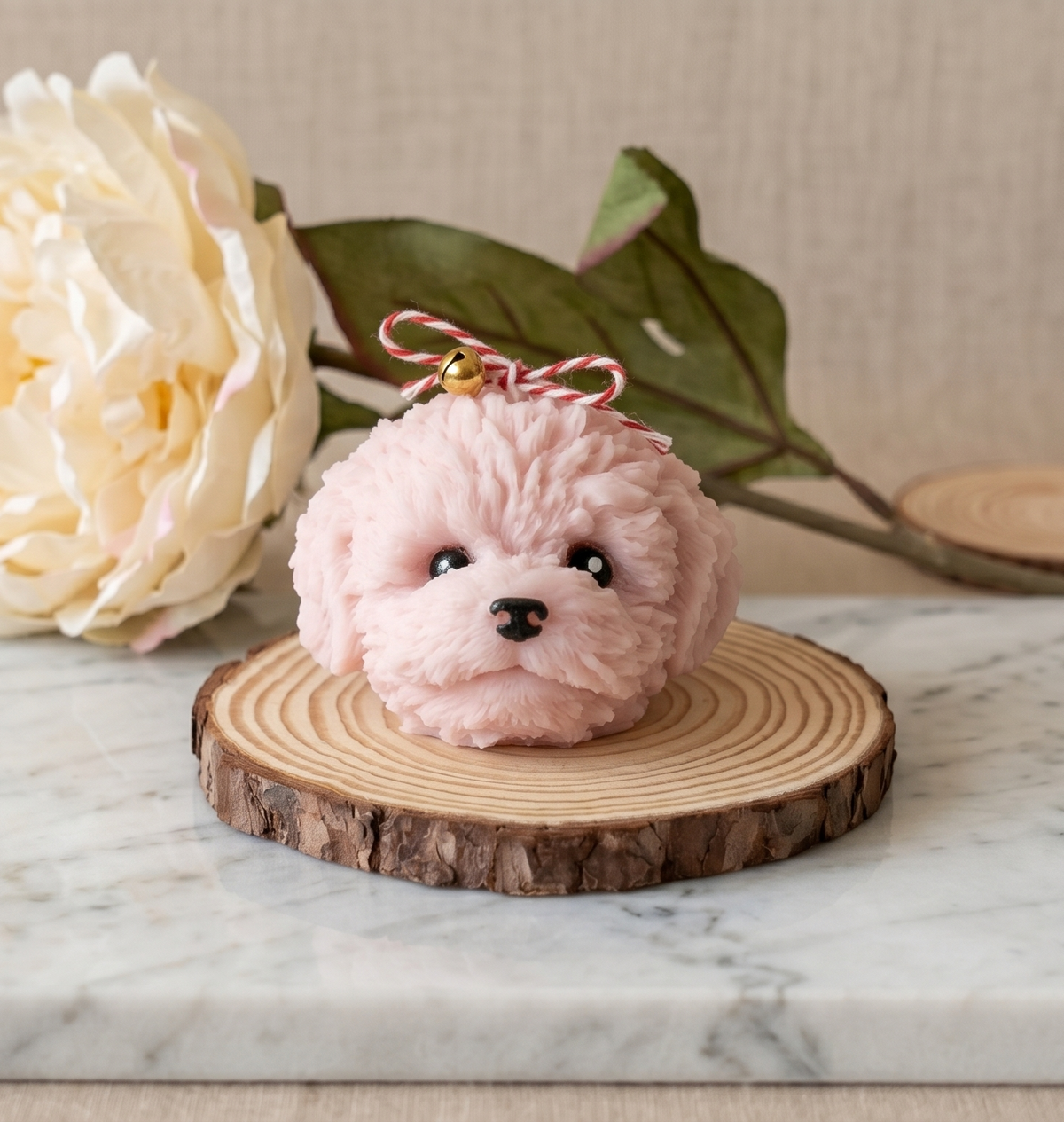 Cute Puppy Sculpture Candle – Hand-Poured Soy Wax | Ivory, Brown & Pink