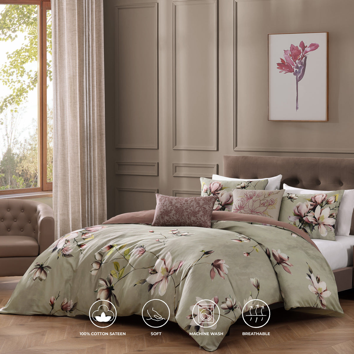 Bebejan Purple Lilies 5 Piece Reversible Comforter Set