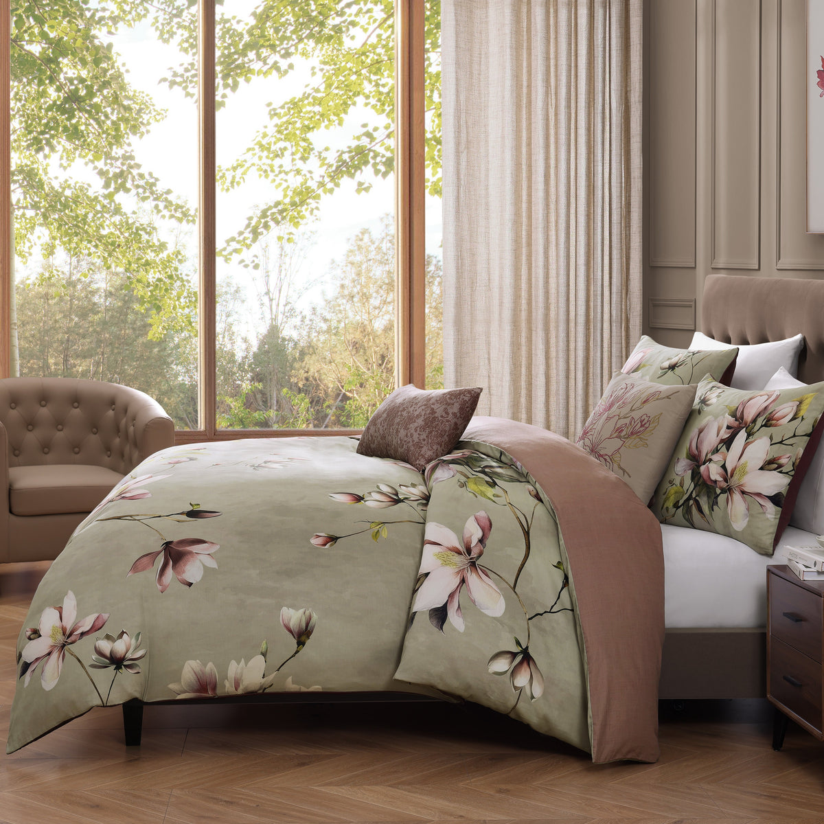 Bebejan Purple Lilies 5 Piece Reversible Comforter Set