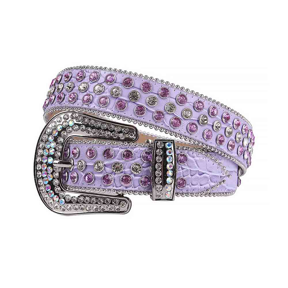 Light Purple Sparkly Rhinestone Belt - Unisex Alligator Leather Bling Belt
