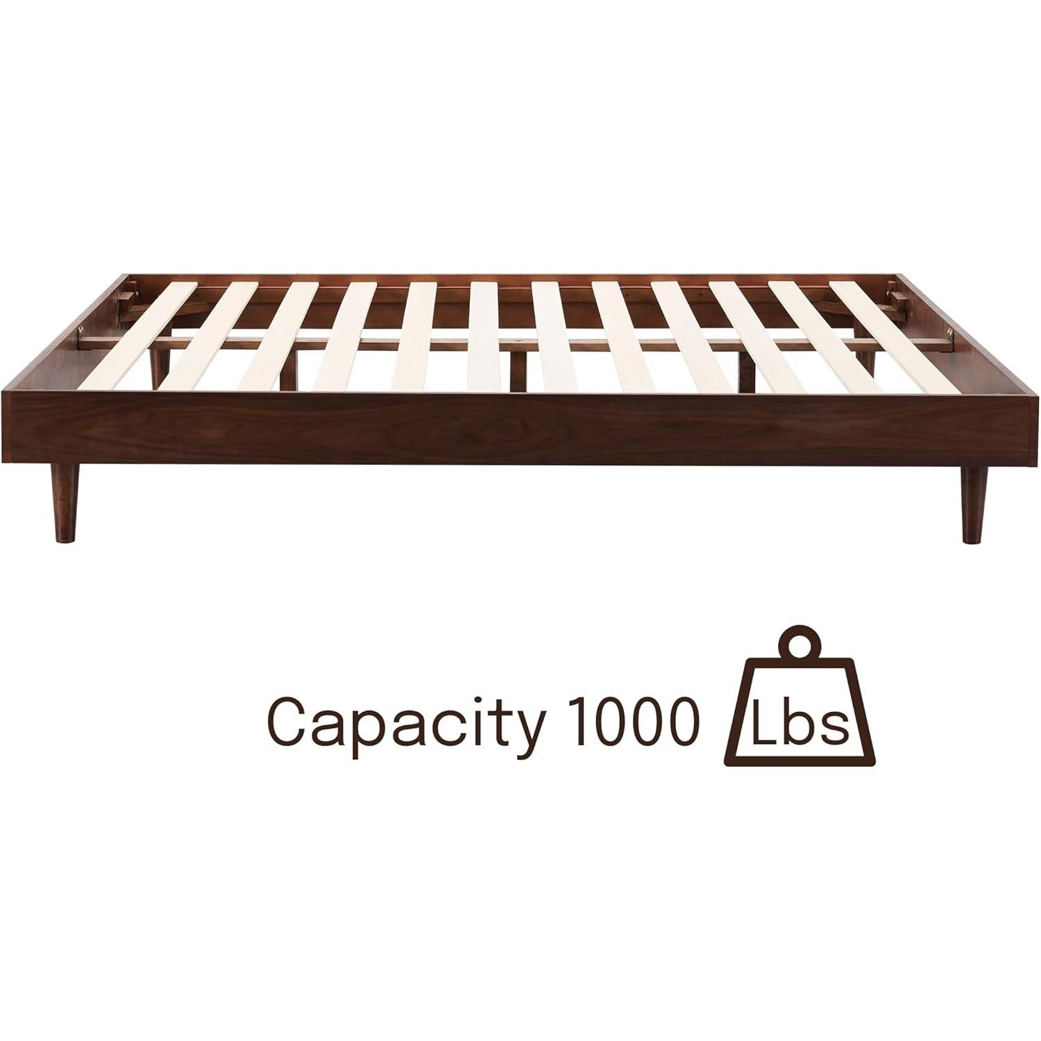 Queen size Mid-Century Modern Platform Bed Frame in Dark Brown Wood Finish