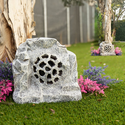 Solar White Outdoor Bluetooth Rock Speaker - Set of 2