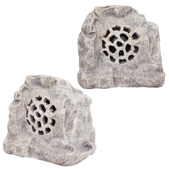 Solar White Outdoor Bluetooth Rock Speaker - Set of 2