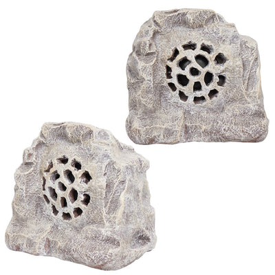 Solar White Outdoor Bluetooth Rock Speaker - Set of 2