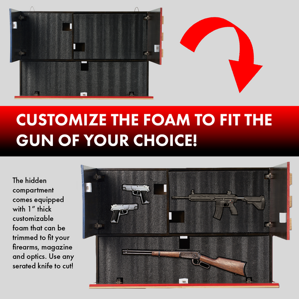 Tactical Rustic Hidden American Flag Gun Storage with Trap Door, Wall Storage | 35