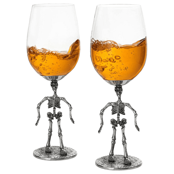 Stemmed Skeleton Wine Glass Set of 2 by The Wine Savant - 12oz Skeleton Glasses 10