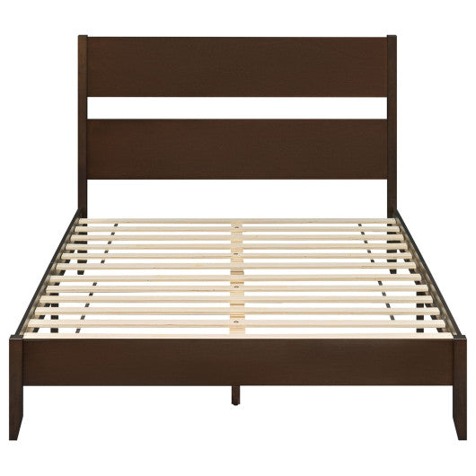 Queen Bed Frame with Headboard and Solid Wood Legs 12 Slats-Dark Walnut