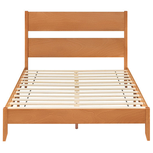 Queen Bed Frame with Headboard and Solid Wood Legs 12 Slats-Warm Brown