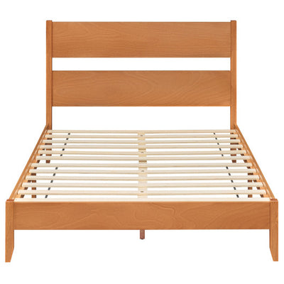 Queen Bed Frame with Headboard and Solid Wood Legs 12 Slats-Warm Brown