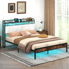 Twin/Full/Queen/King Size Bed Frame with LED Light and Charging Station-Queen Size
