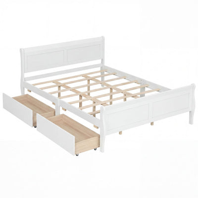Queen Size Bed Frame with 2 Storage Drawers and Footboard-White