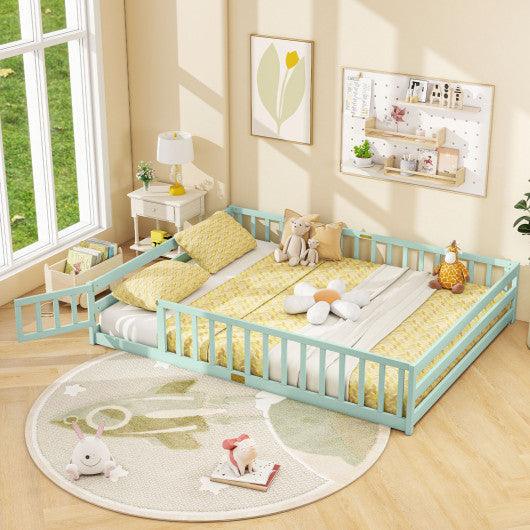 Queen Size Floor Bed Kids Montessori Bed Frame with Full Length Safety Guardrails-Green