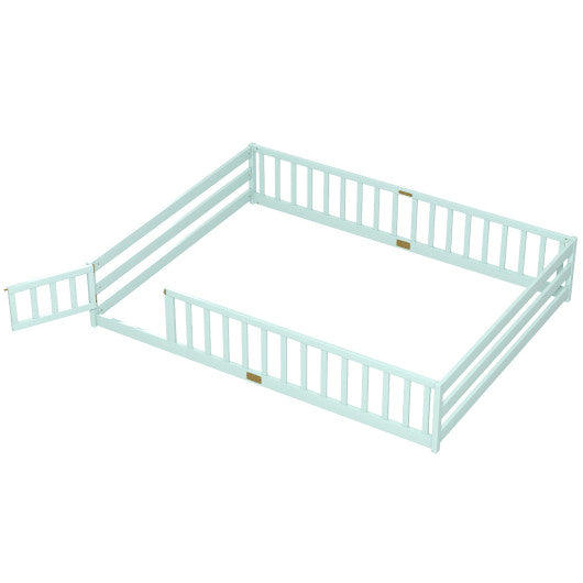 Queen Size Floor Bed Kids Montessori Bed Frame with Full Length Safety Guardrails-Green