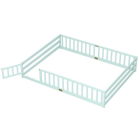 Queen Size Floor Bed Kids Montessori Bed Frame with Full Length Safety Guardrails-Green