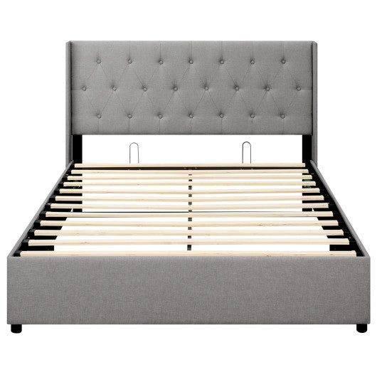 Queen Size Lift-up Storage Bed Modern Linen Upholstered Platform Bed-Gray