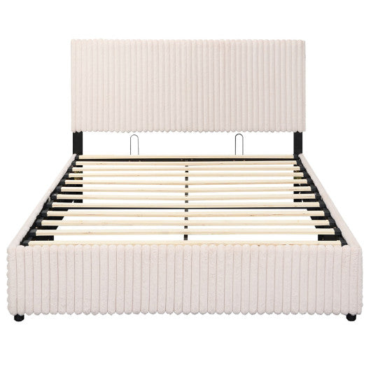 Queen Size Lift-up Storage Bed with Wooden Slat Support-Beige
