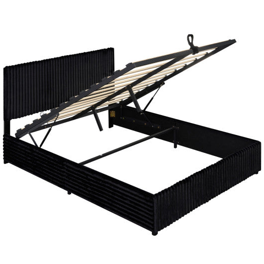 Queen Size Lift-up Storage Bed with Wooden Slat Support-Black