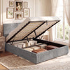 Queen Size Lift-up Storage Bed with Wooden Slat Support-Gray